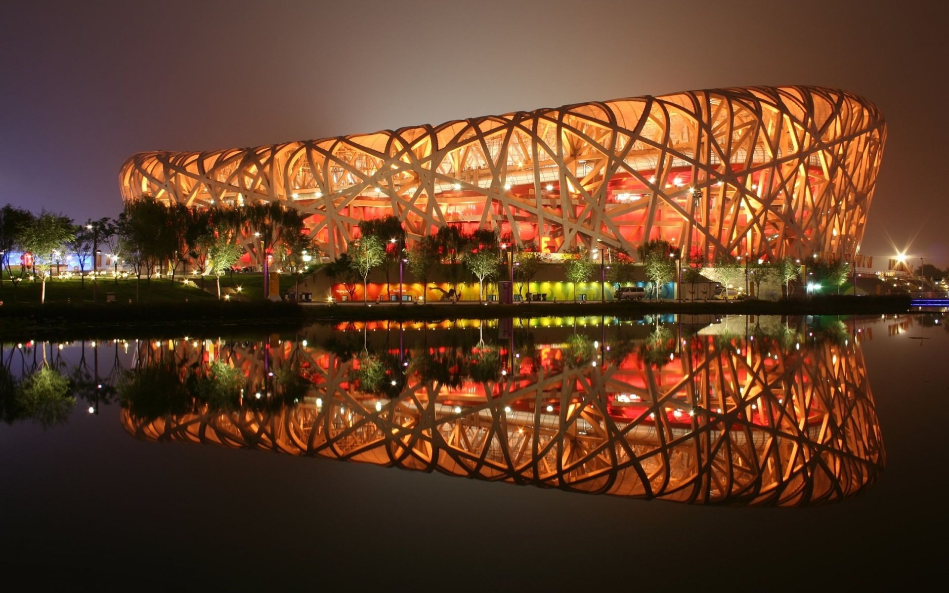 pechino stadio olimpiadi nido sera luci riflessione