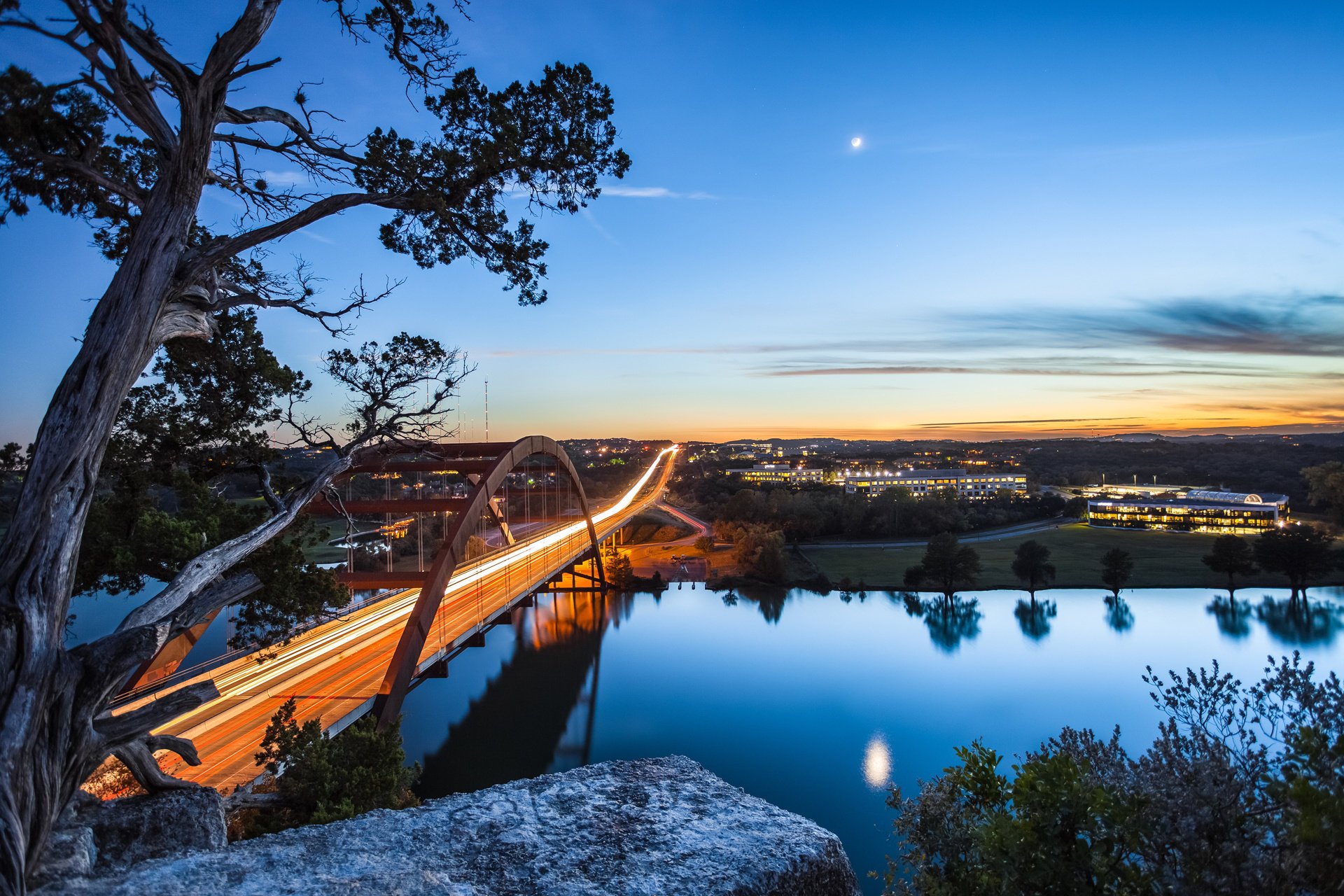 austin puente texas luna río noche usa estados unidos