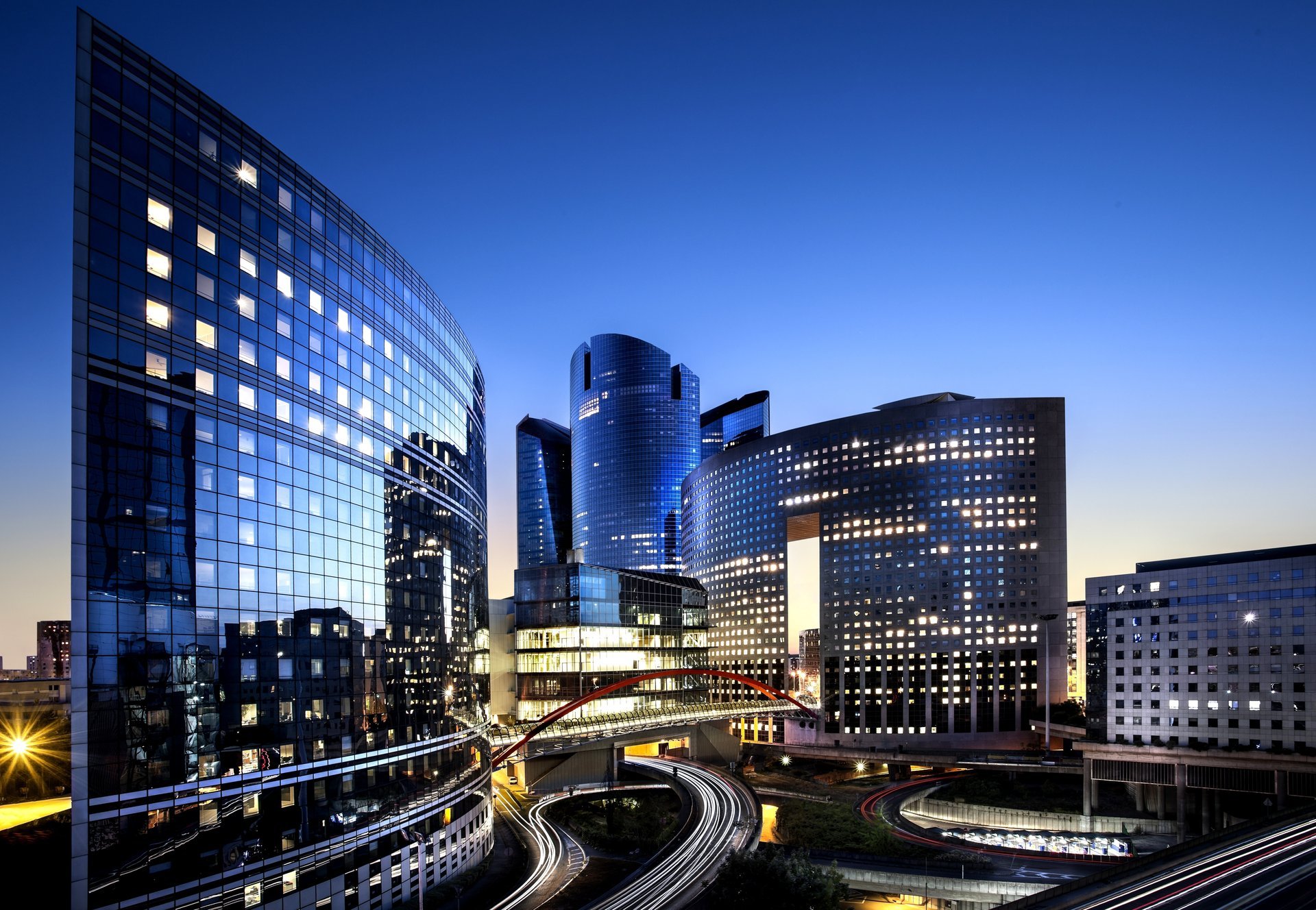 francia parigi la défense défense città notte crepuscolo edifici torri grattacieli architettura