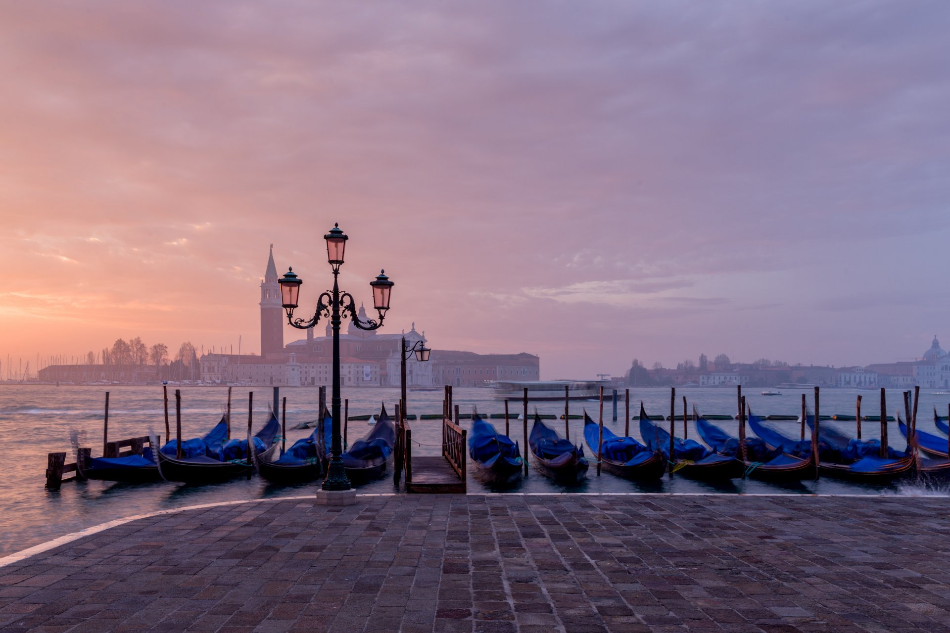 venice san giorgio maggiore italy city island morning dawn marina gondolas boats sea