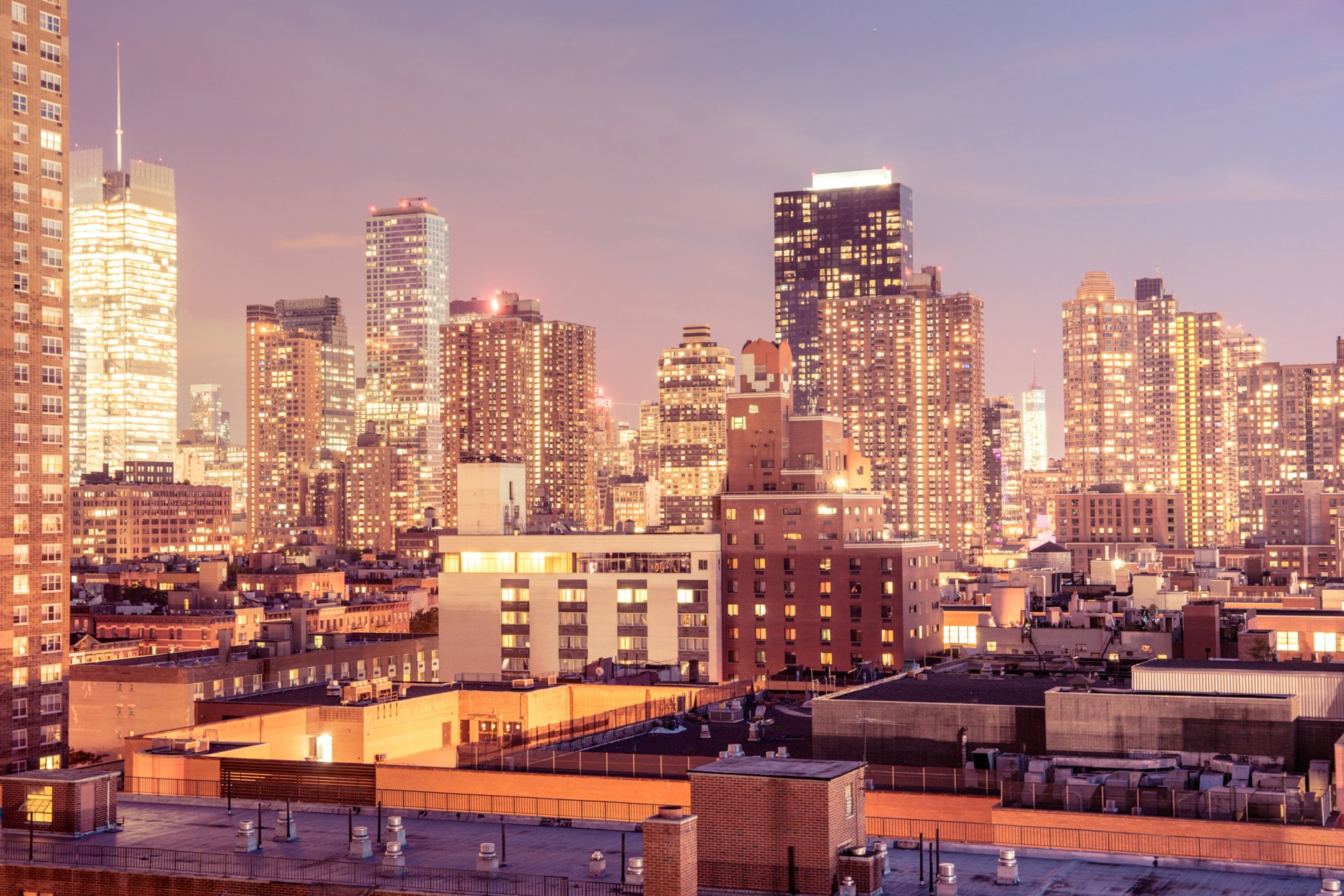 nueva york manhattan midtown estados unidos midtown noche ciudad rascacielos techos edificios rascacielos luces ventanas luz casas