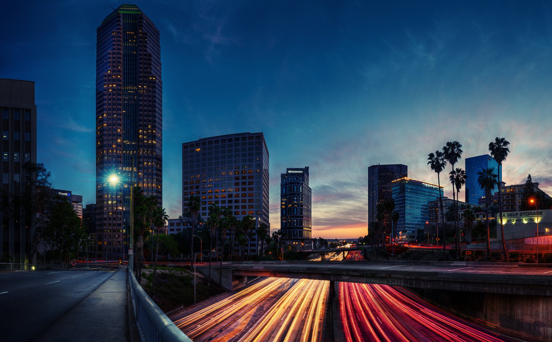 usa california los angeles evening night lights road exposure