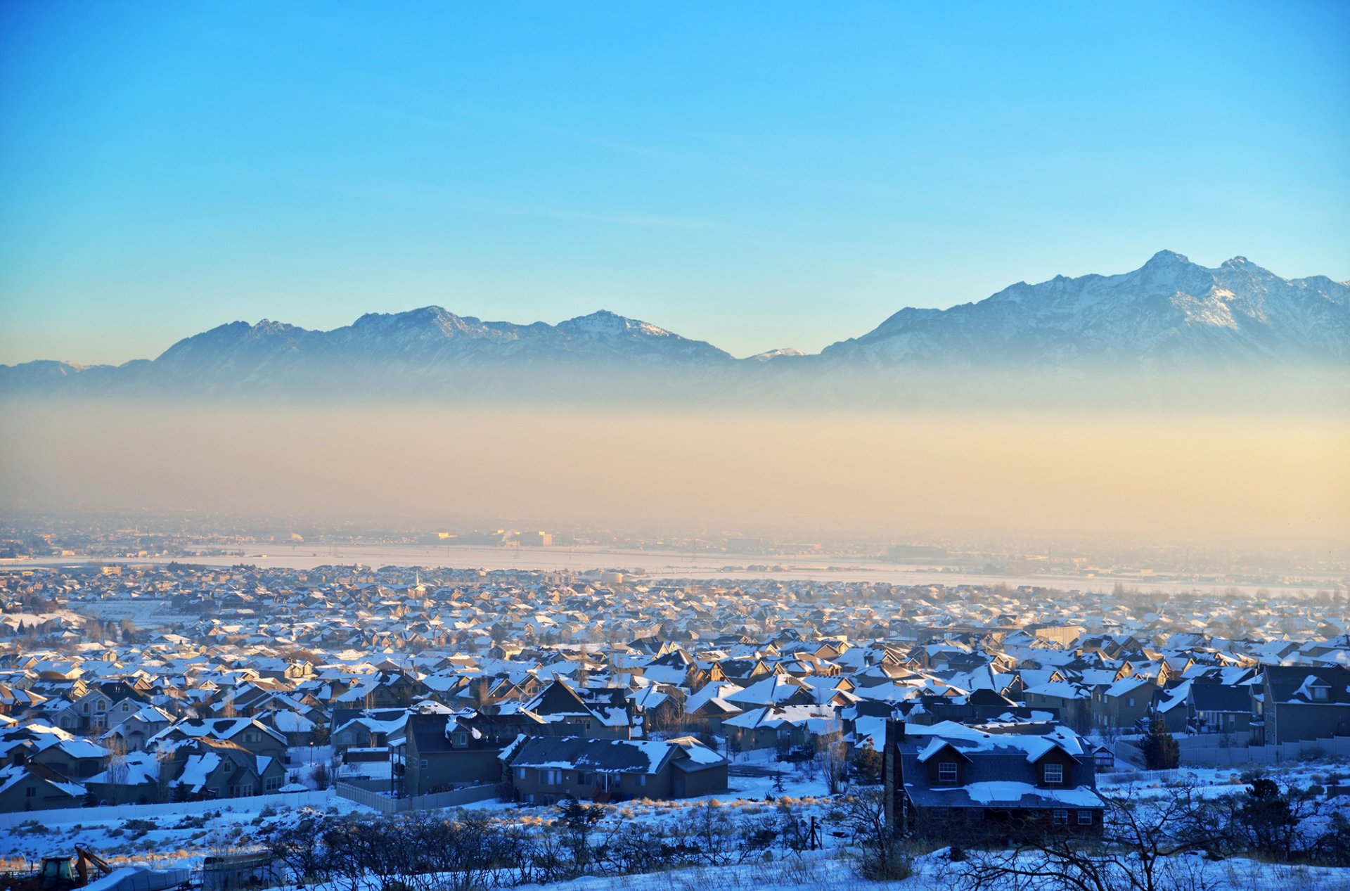 utah salt lake valley usa stany zjednoczone ameryki miasto góry jezioro domy budynki zima natura