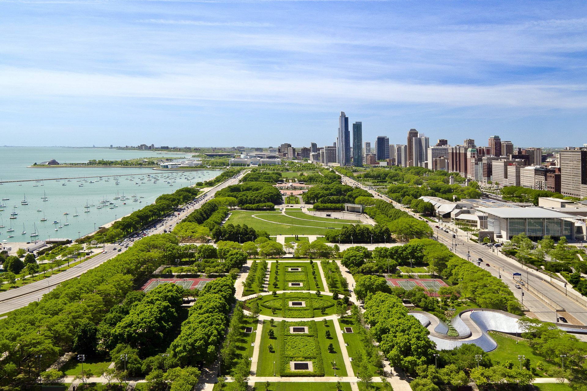 united states house buildings park grass tree green road coast ocean yacht the distance horizon sky