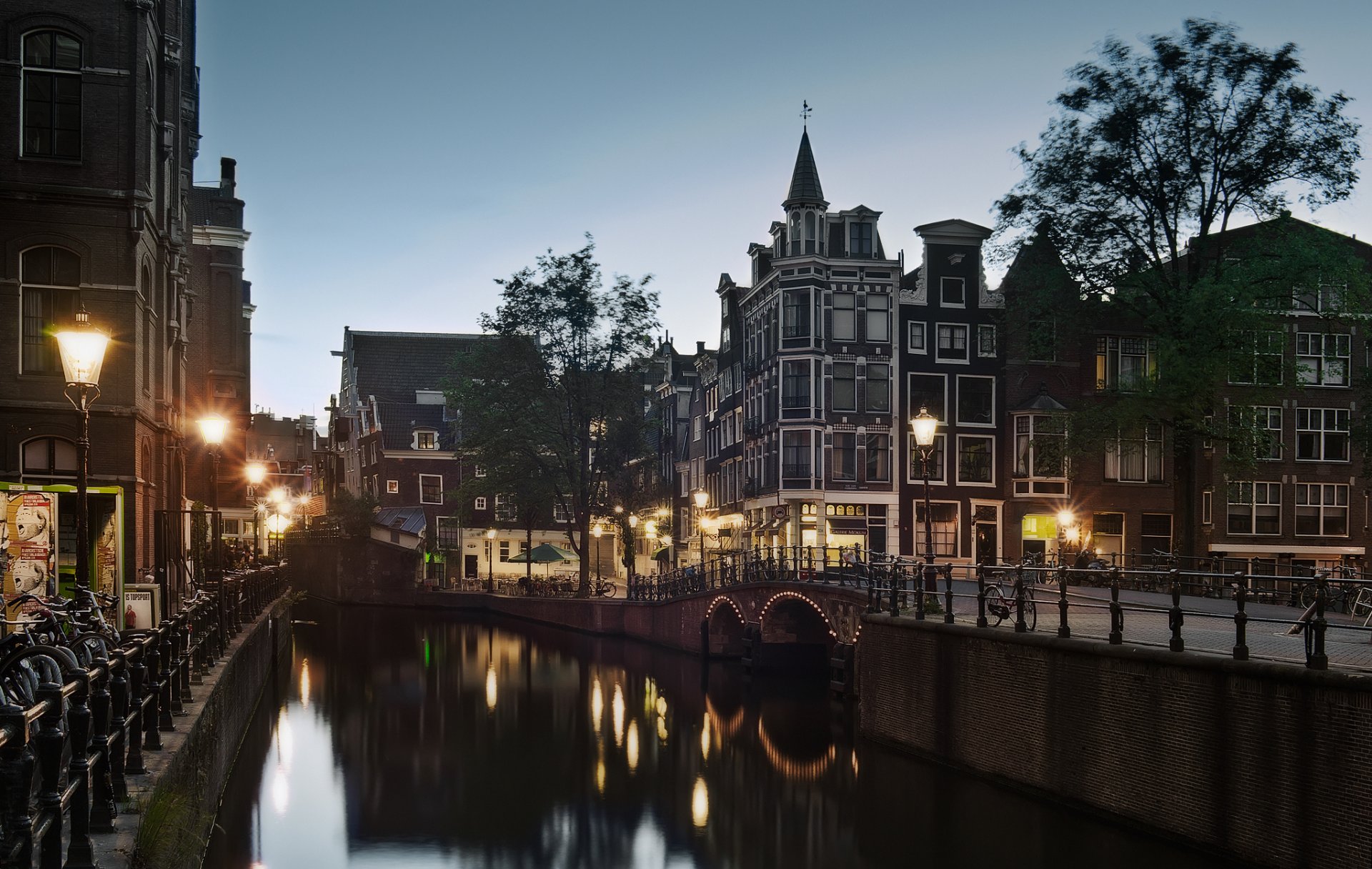 holland amsterdam straße kanal abend dämmerung lichter