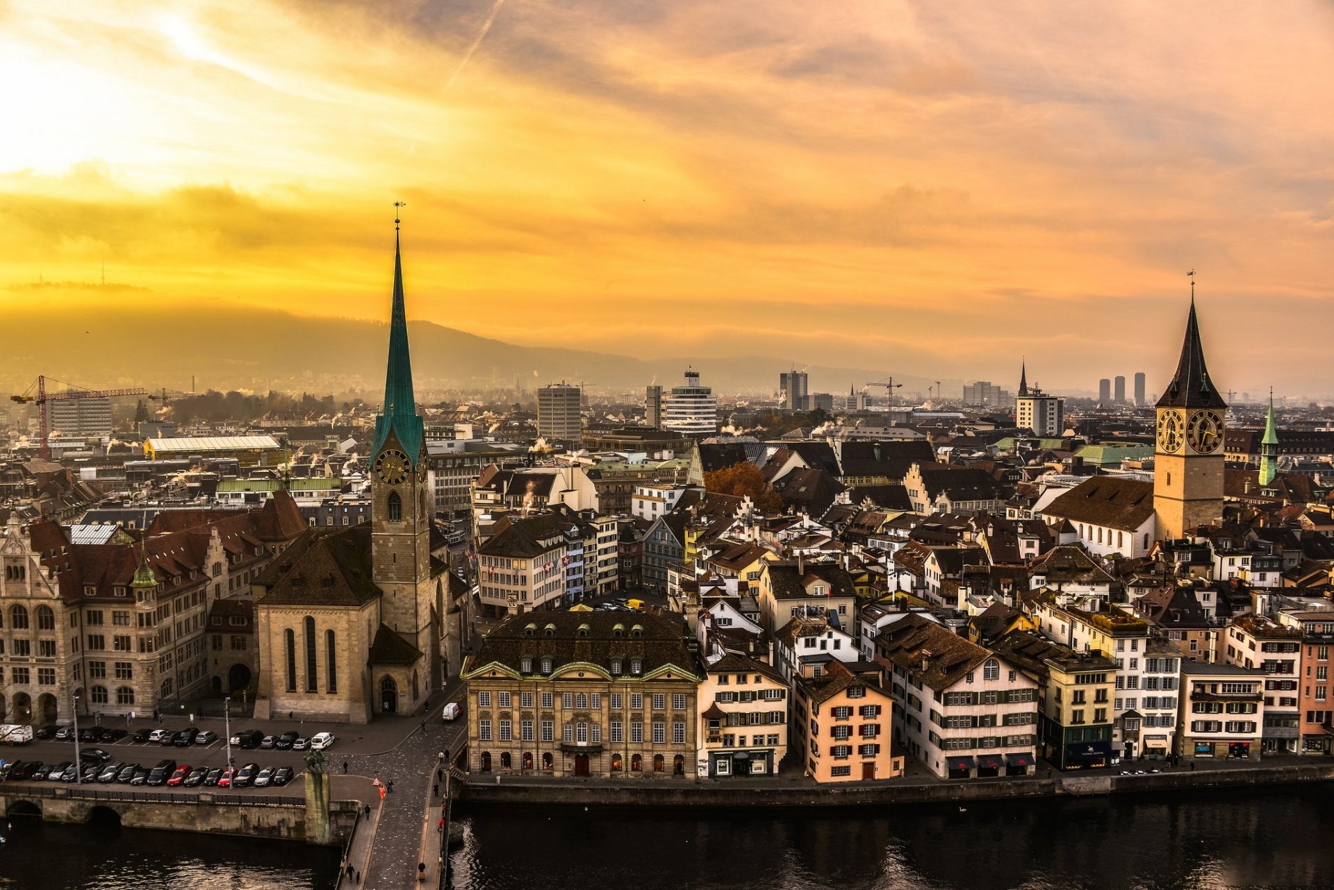 zurigo svizzera città costruzioni cielo strada automobili strade