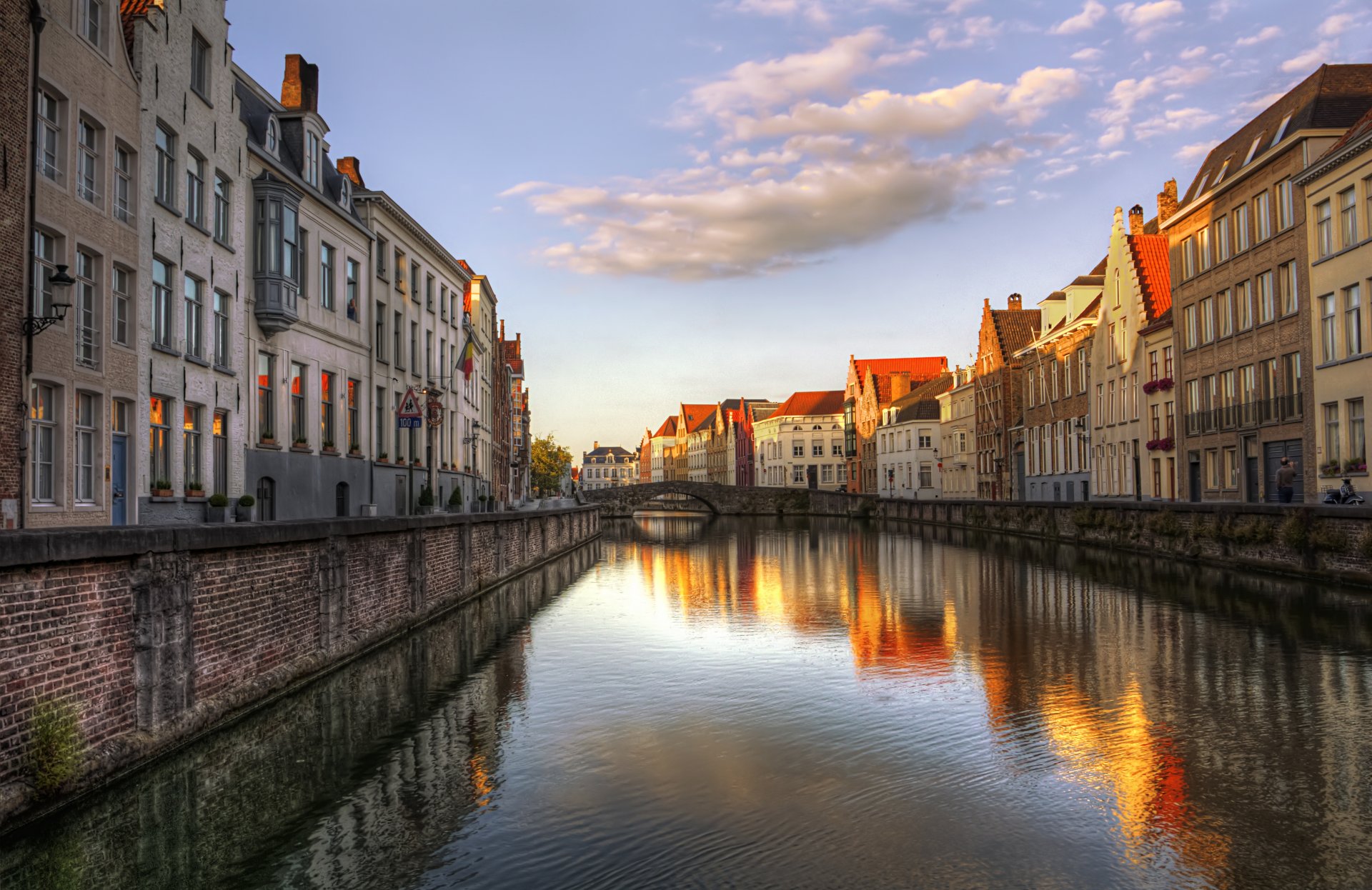 belgium west flanders bruges house channel bridge night