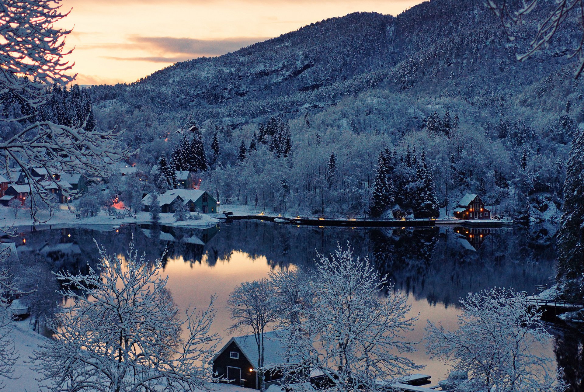 agua noruega naturaleza árboles invierno