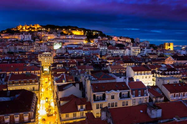 Portugal at night. Architecture of Lisbon