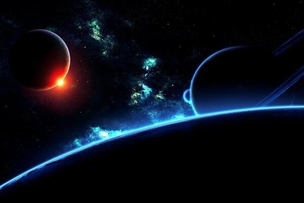 Niebiańska przestrzeń z planetami i gwiazdami