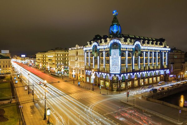 Night glowing Nevsky Prospekt