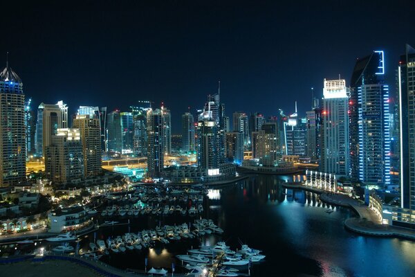 Night skyscrapers. The city at night. UAE at night