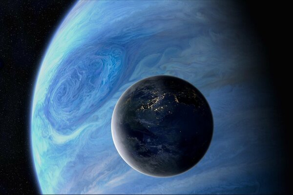 Space art with planets and their satellites