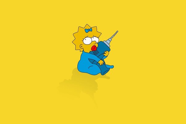 Maggie du dessin animé les Simpsons sur fond jaune