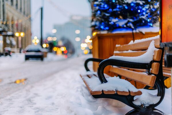 Banco de invierno cubierto de nieve