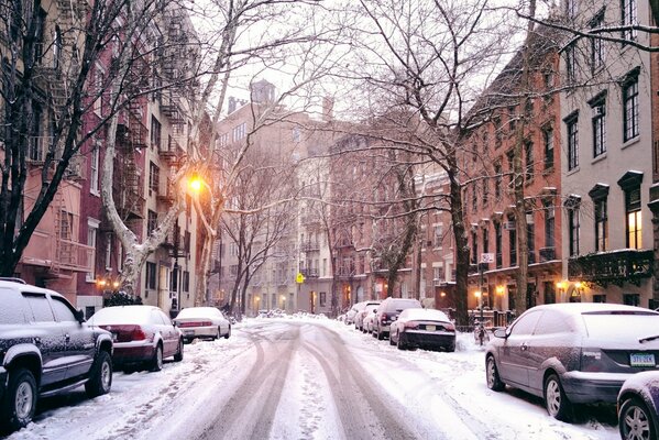 Zimowy pejzaż miejski w Nowym Jorku