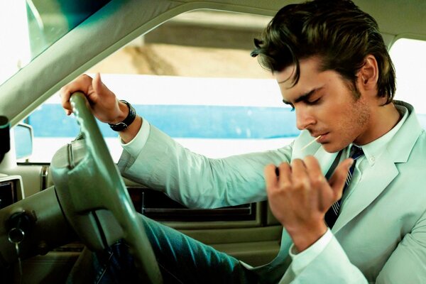 Zac Efron with Elvis Presley-style bangs