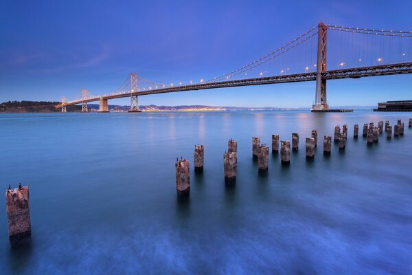 Beautiful evening bridge with lanterns