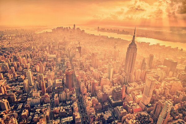 The metropolis of New York illuminated by sunlight