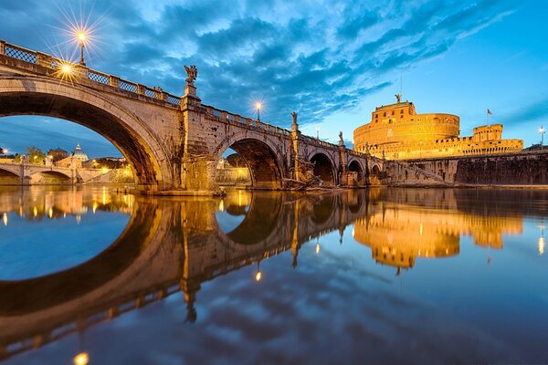 The Bridge of the Holy Angel in evening Italy