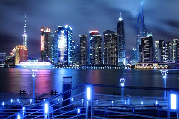 Evening Shanghai in bright lights