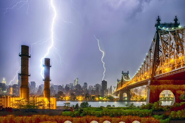 Night thunderstorm in New York lighting