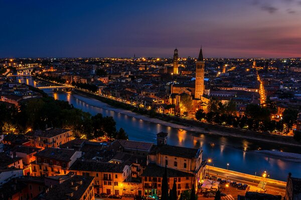 City lights in Verona in summer