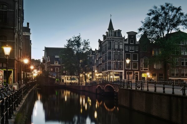Evening streets with canals, Holland