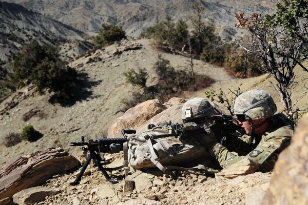 Military at a combat post in Afghanistan