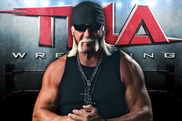 Hulk Hogan in a visual uniform, bandana, glasses