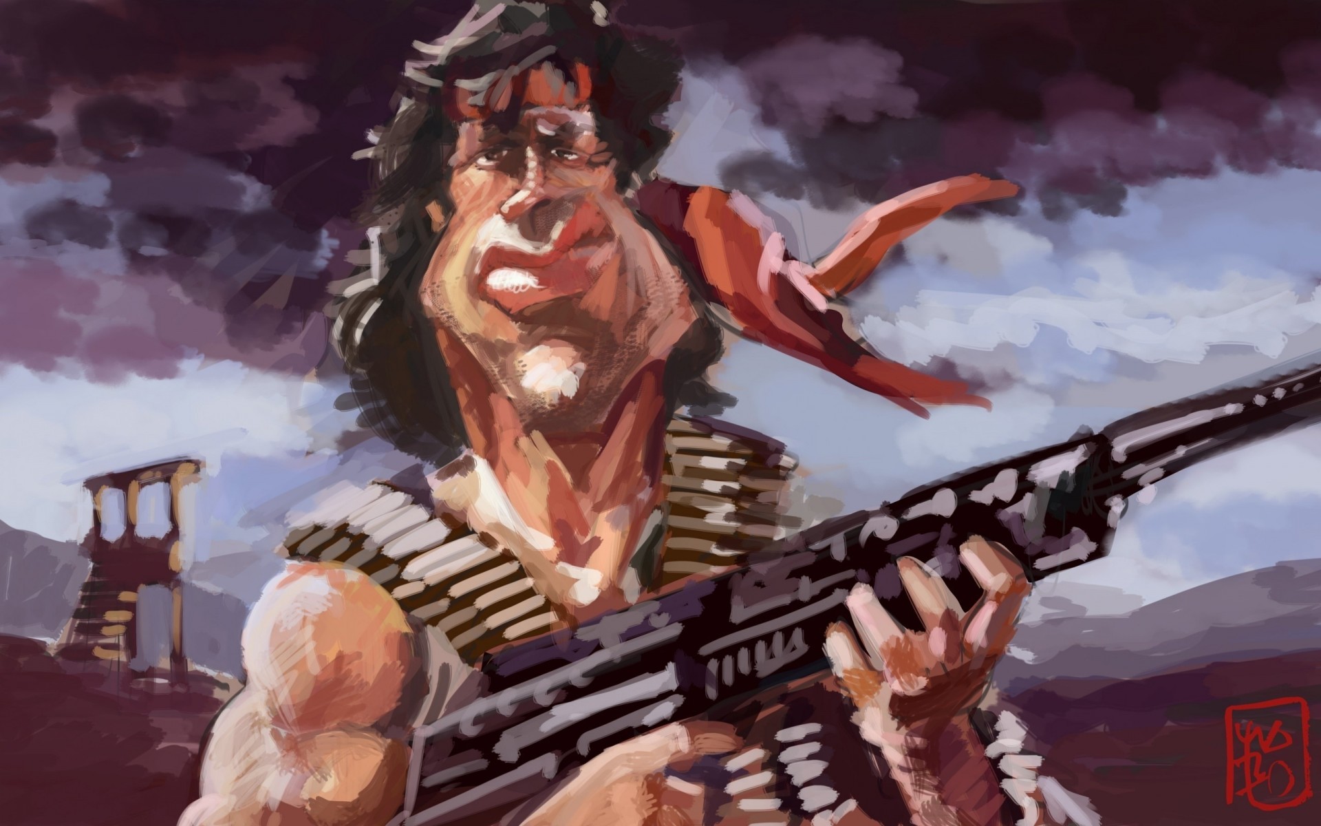 sylvester stallone zeichnung rambo karikatur