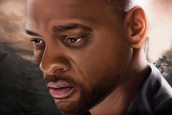 Ritratto disegnato a mano di un triste Will Smith