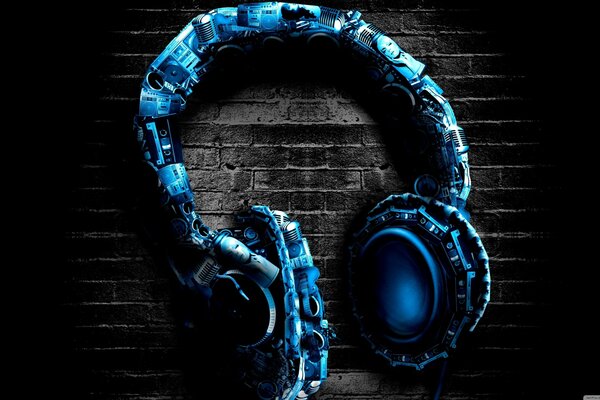 Headphones on a black brick background