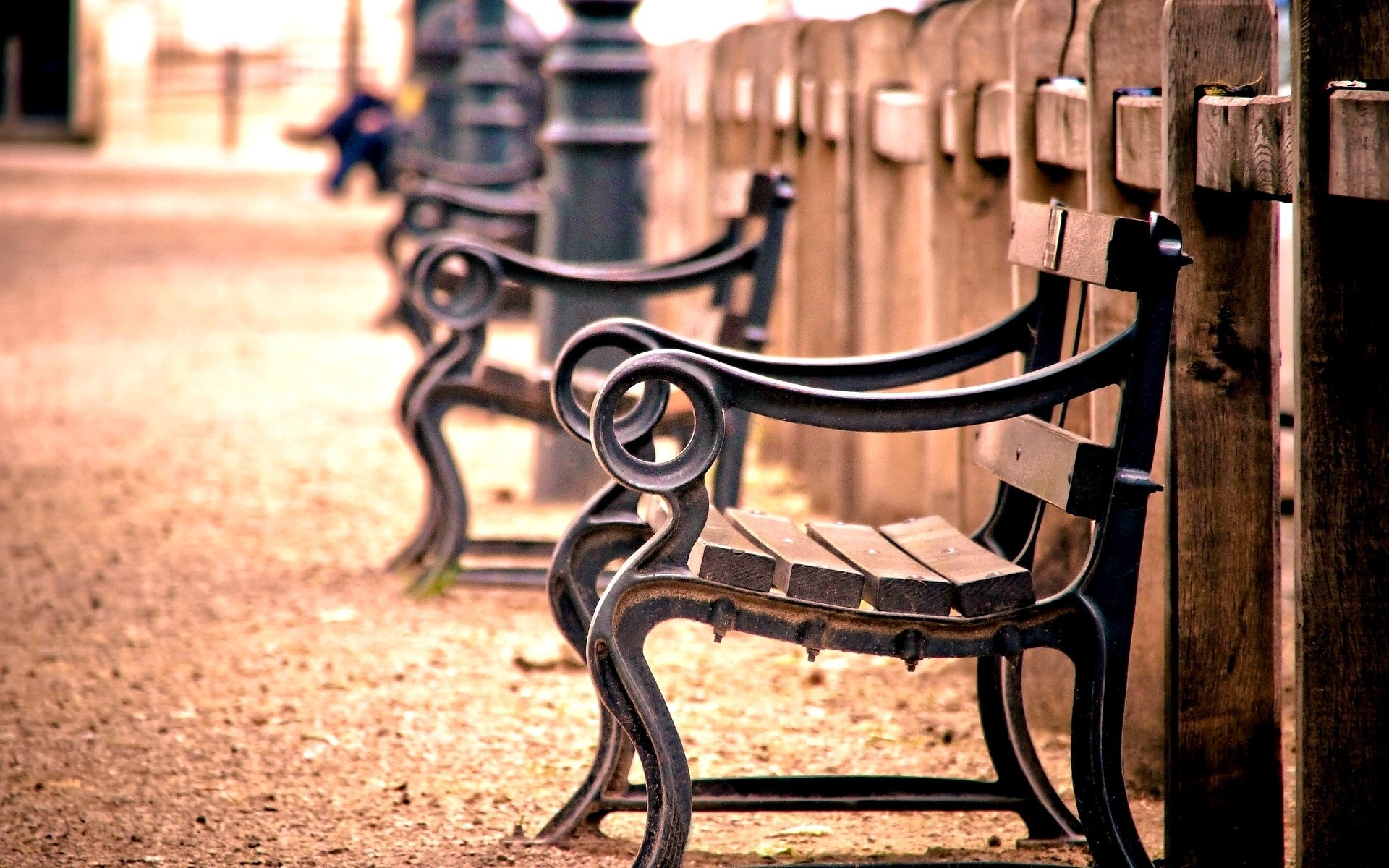 grand écran plein écran banc humeur banc clôture en bois fond papier peint clôture macro flou banc