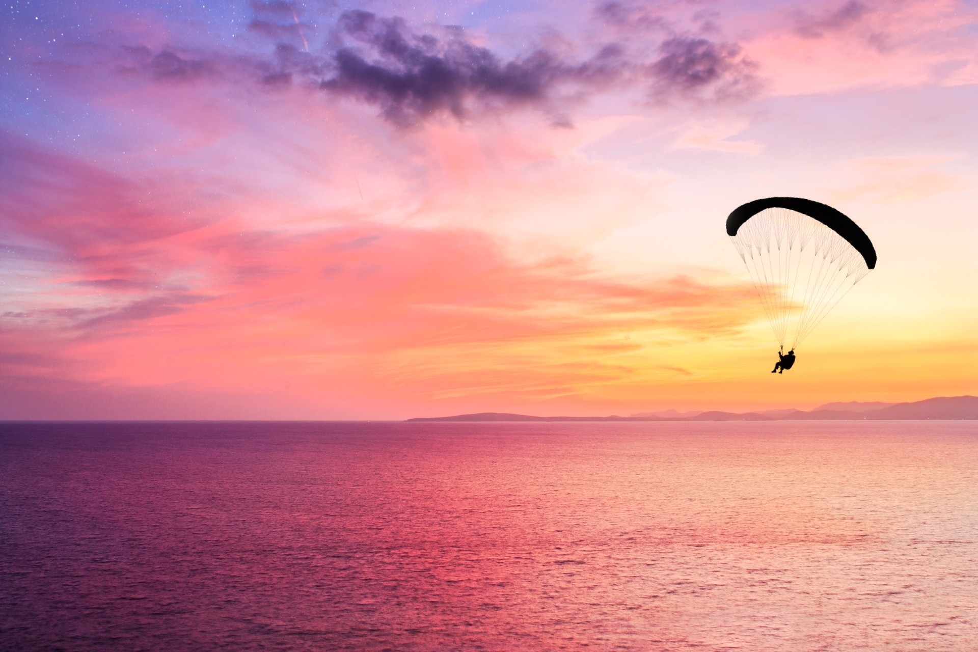 tramonto sport volare orizzontale mare