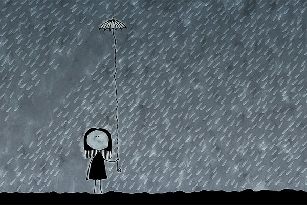 Trauriges Mädchen im Regen allein