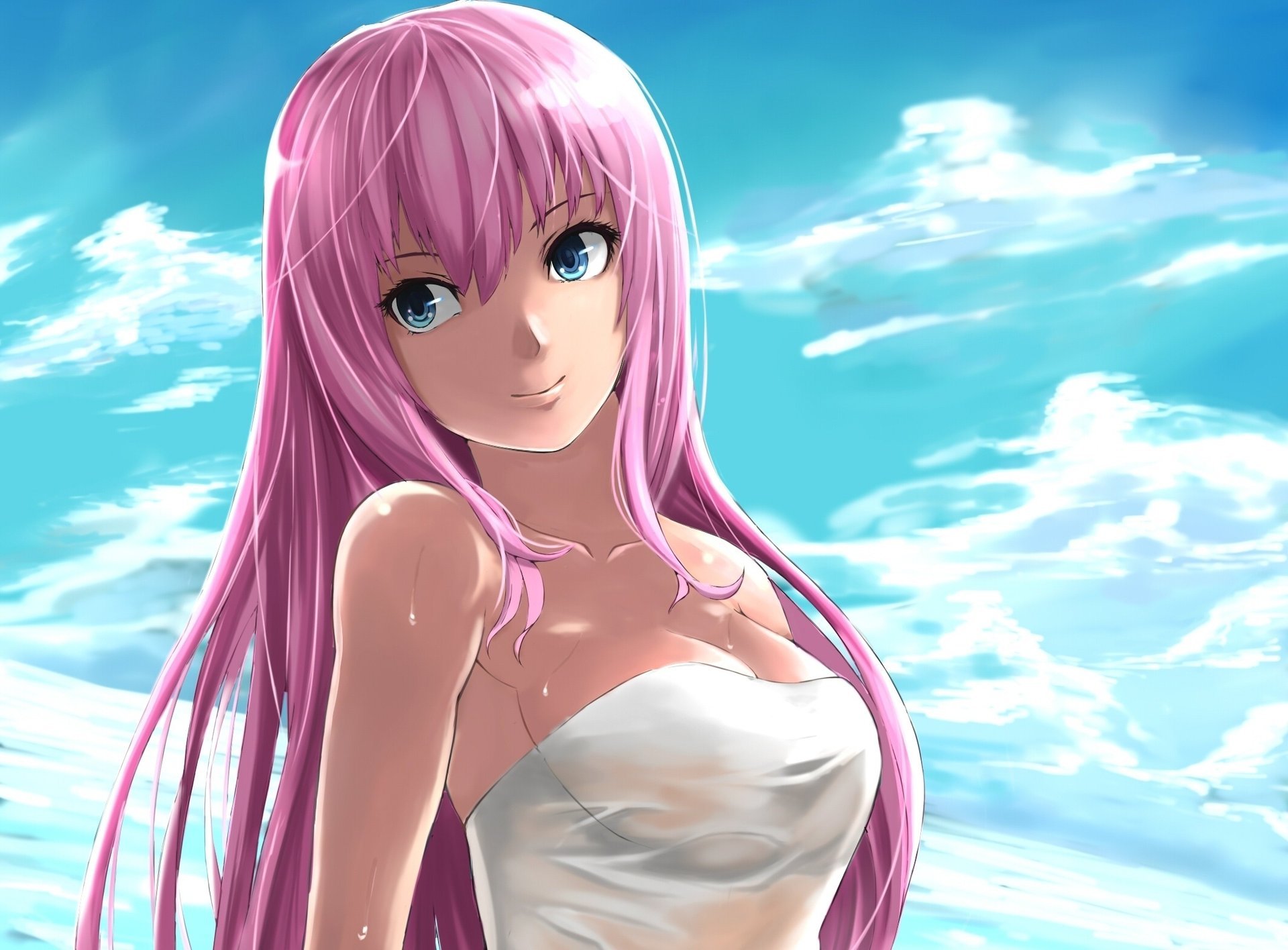 megurine luka vocaloid clouds sky vocaloid girl smile