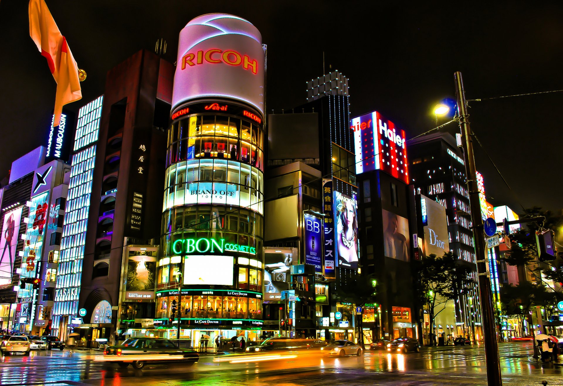 tokio japan stadt gebäude geschäfte straße straße belichtung kreuzung lichter nacht