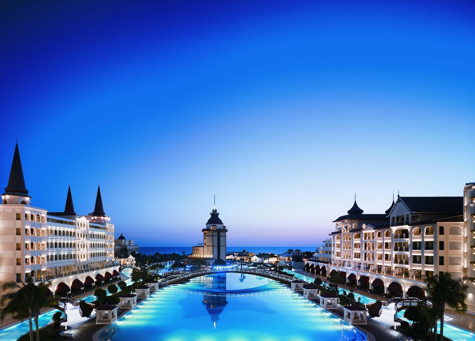 stadt türkei hotel abend himmel architektur schwimmbad brücke bäume gebäude meer landschaft