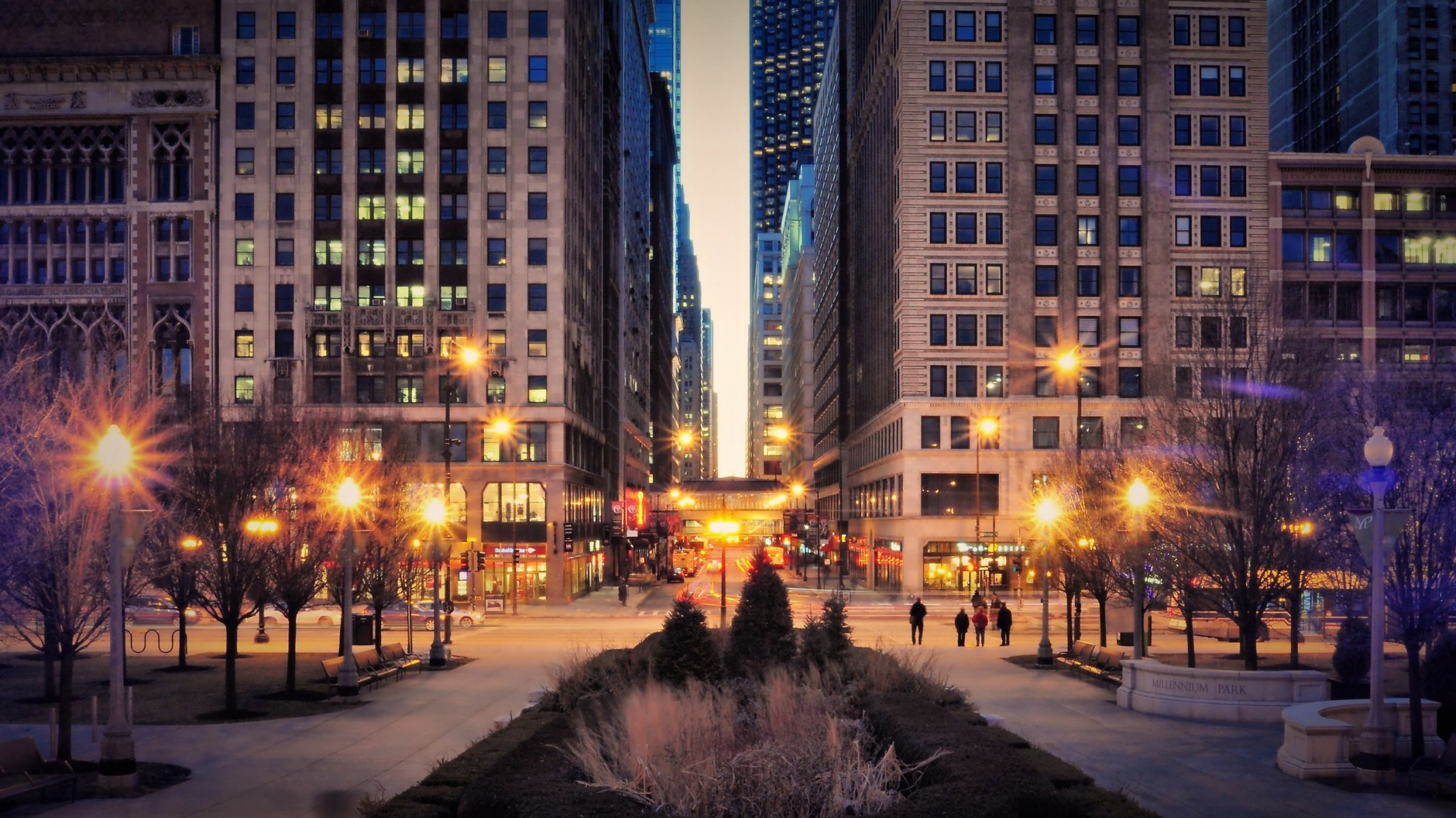 centro illinois chicago usa america edifici grattacieli cielo grattacieli sera luci lanterne mafshins