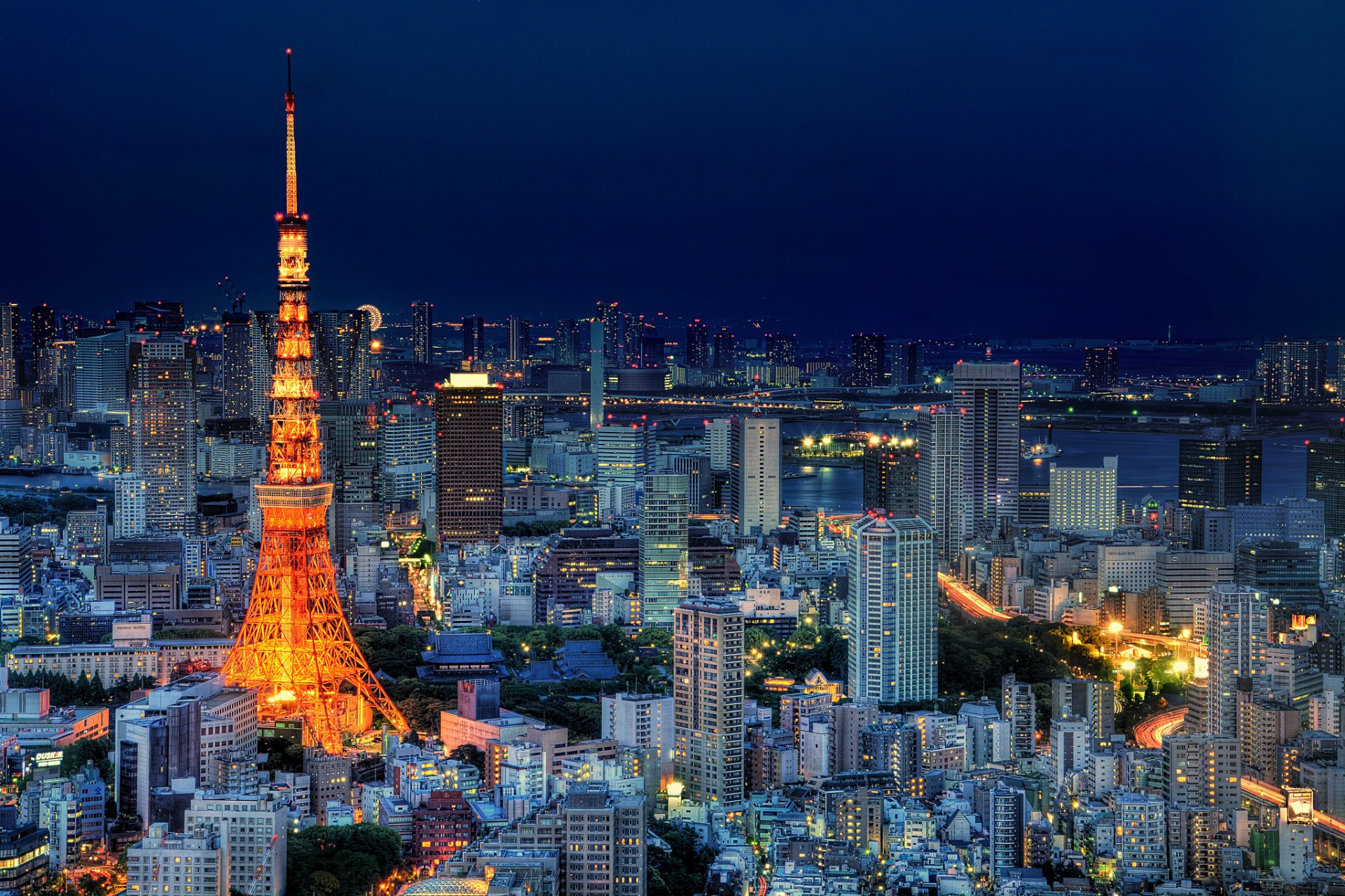 japan tokyo capital capital metropolis lights lighting tower houses buildings skyscrapers night blue sky