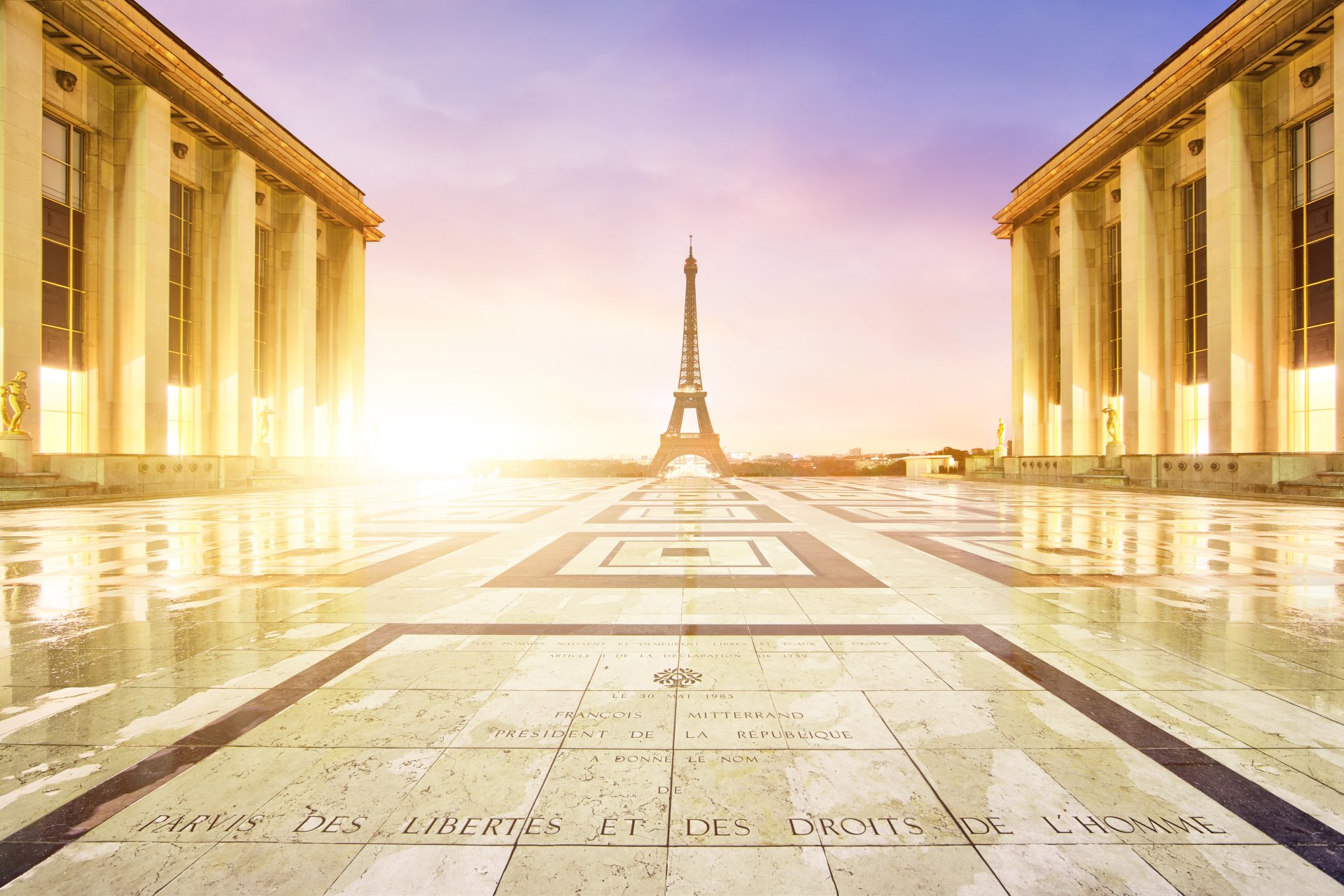 paris france palais de chaillot place musée tour eiffel la tour eiffel ville matin aube bâtiments architecture