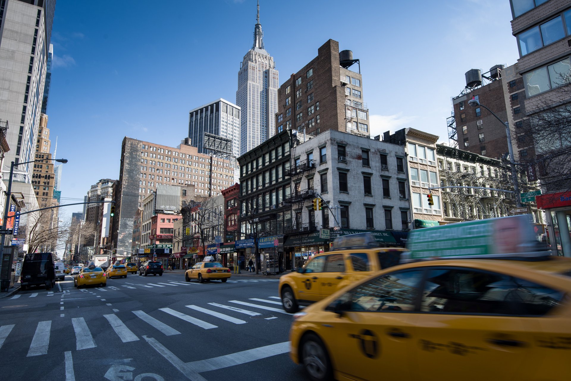 new york stati uniti manhattan città strada strada taxi vista grattacieli edifici grattacieli case