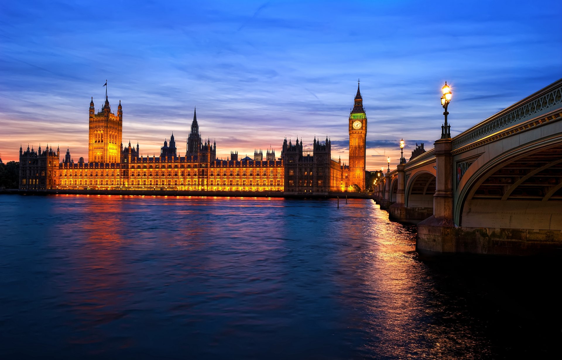 inglaterra londres puente río noche crepúsculo luces