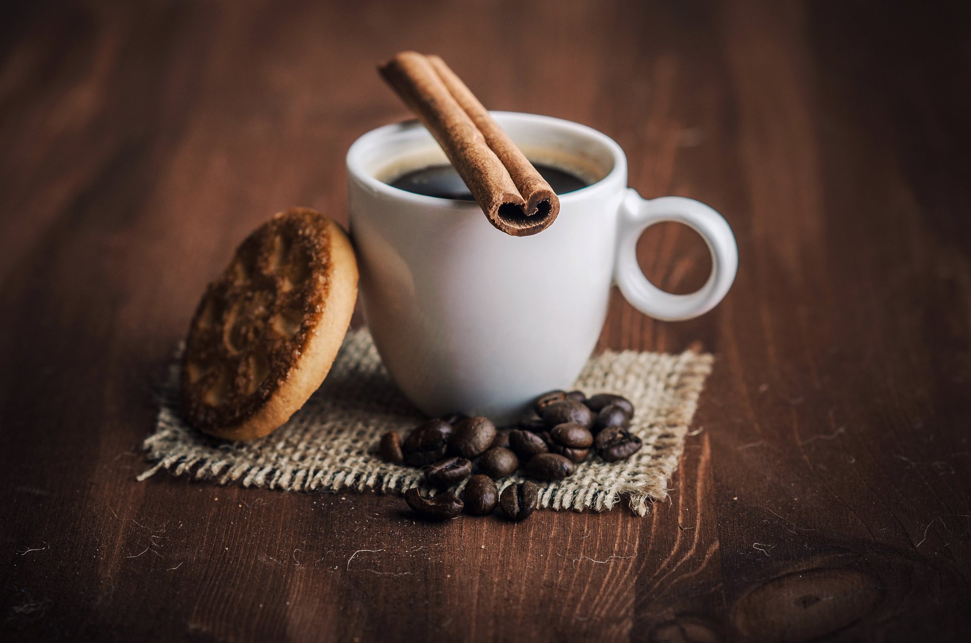 coffee beans cup coffee drink cinnamon cookie