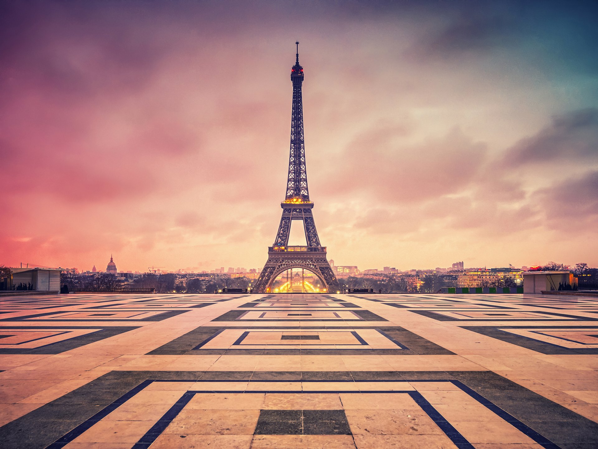 frankreich paris la tour eiffel eiffelturm stadt platz abend dämmerung wolken