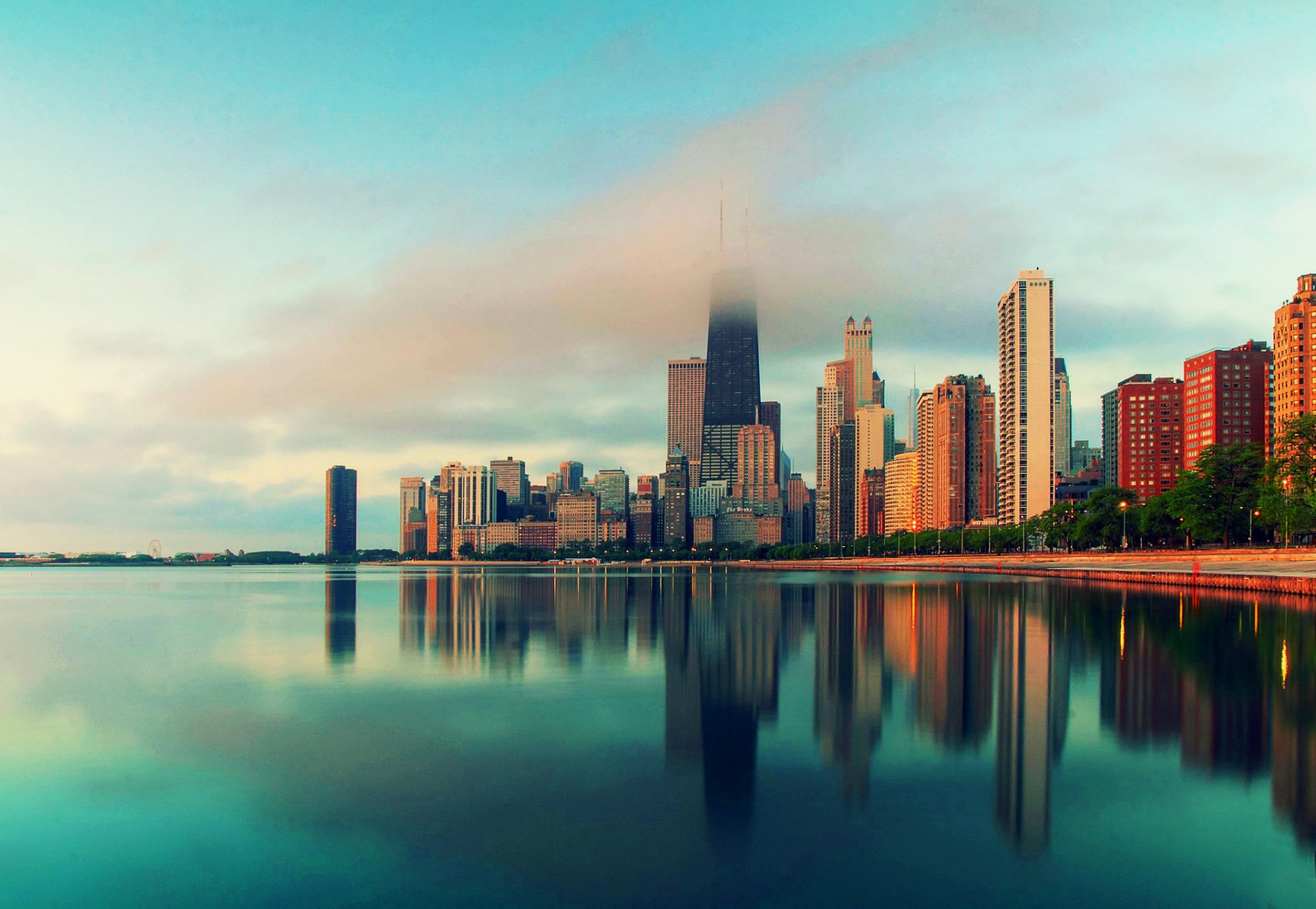 chicago illinois città acqua grattacieli nebbia