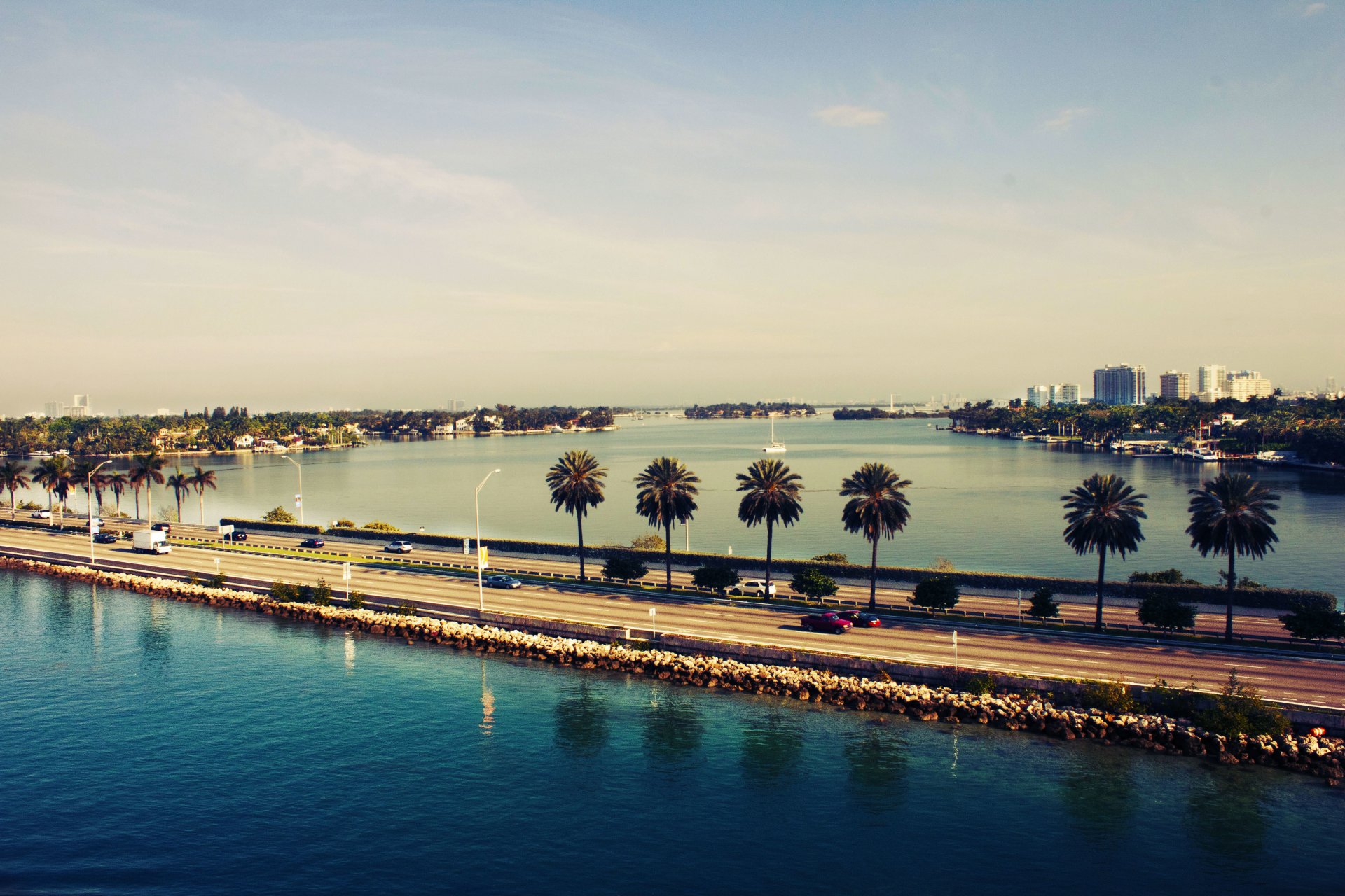 miami etats-unis amérique plage de miami coucher de soleil eau route océan floride