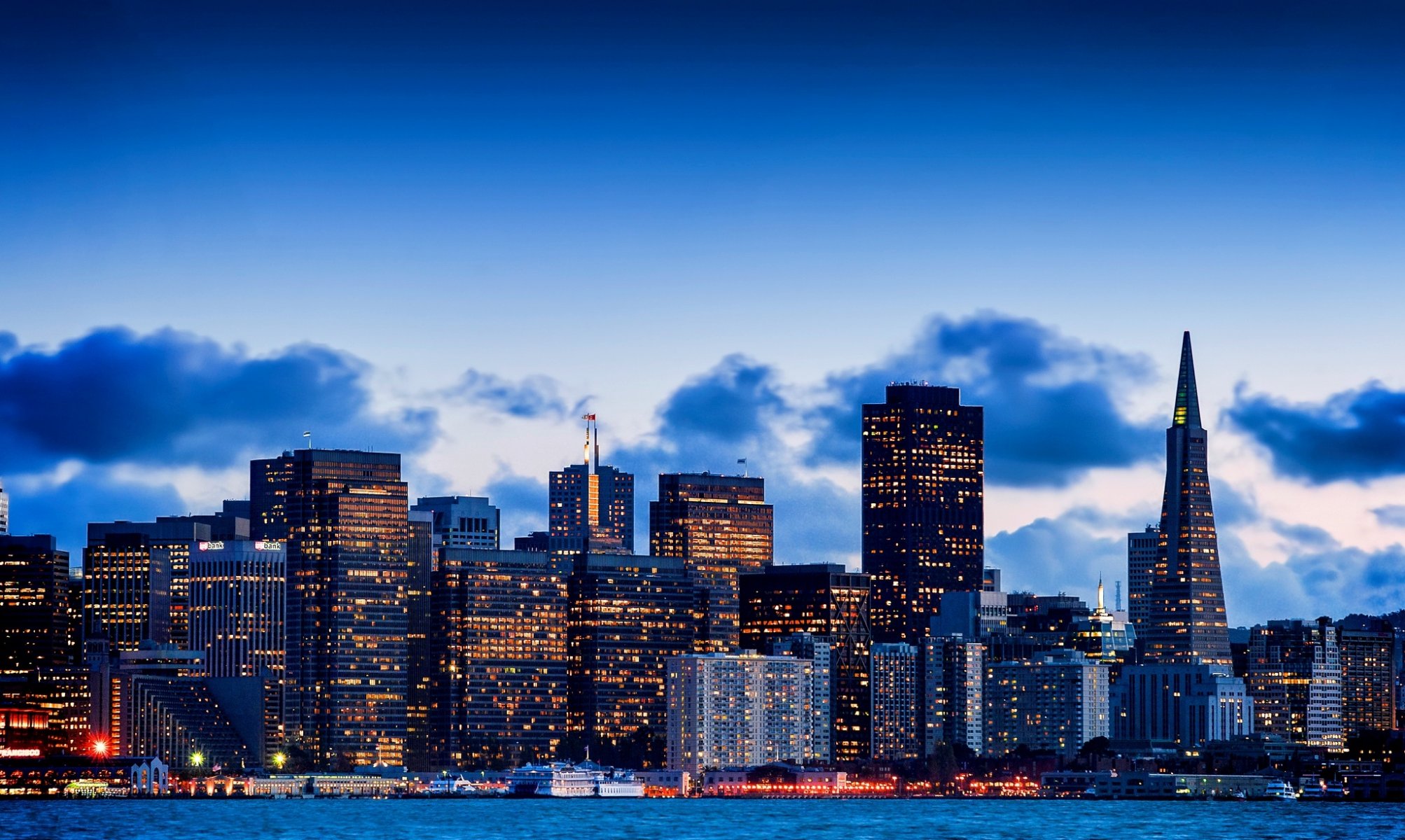 san francisco californie états-unis baie soirée ville ciel gratte-ciel bâtiments maisons