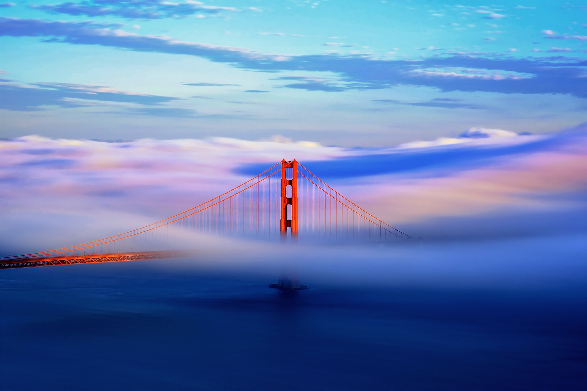 états-unis californie ville san francisco pont golden gate ciel nuages brouillard